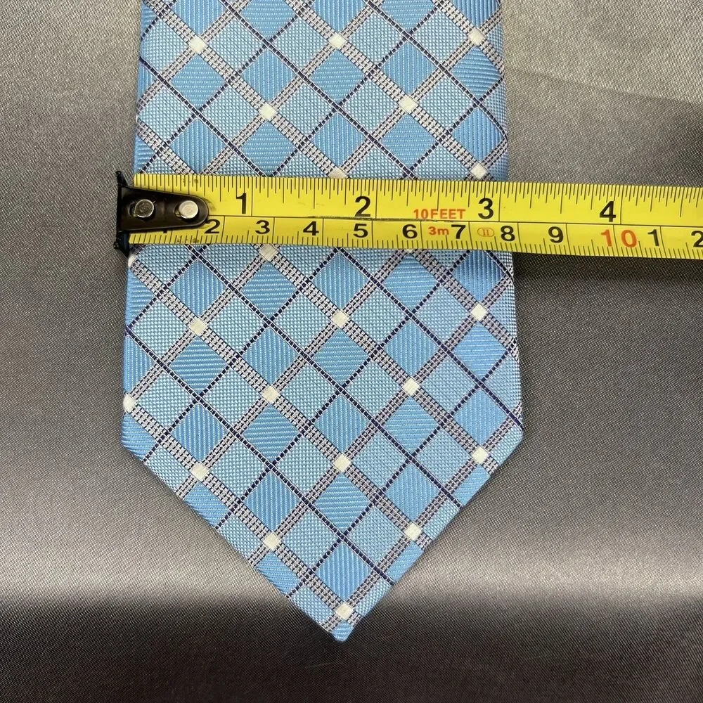 Hi-Tie Men’s 100% Silk Tie Handkerchief‎ Set Geometric Blue Silver Wedding Dance